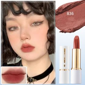 Matte Waterproof And Sweat Resistant Color Display Small White Tube Lipstick (Option: Almond milk tea)