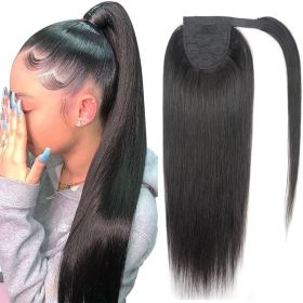 Natural Black Velcro Ponytail Straight Hair Wig (Option: Black-22inch)