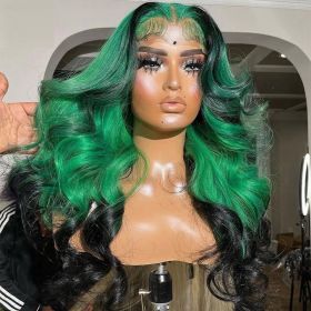 Gradient Orange Yellow Blue And Green Real Hair Headgear (Option: Green-26inch)