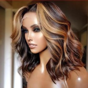 High Temperature Silk Mid-section Medium-length Curly Hair Women's Wig (Option: Gradient Brown-16inches)