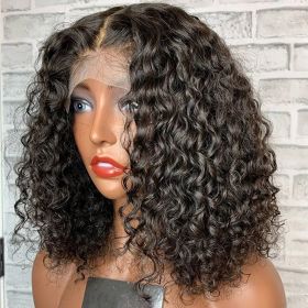 Front Lace Fluffy Black Medium Length Small Curly Wig (Option: Black-8inch)