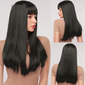 High Temperature Silk Rose Net Mechanism Head Cover Wig Straight Hair (Color: Black)