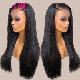 Real Human Hair Lace Wig Set Straight Hair Black Medium Length (Option: 13x4 HD Frontal180-17inch)
