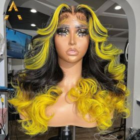 Gradient Orange Yellow Blue And Green Real Hair Headgear (Option: Yellow-18inch)